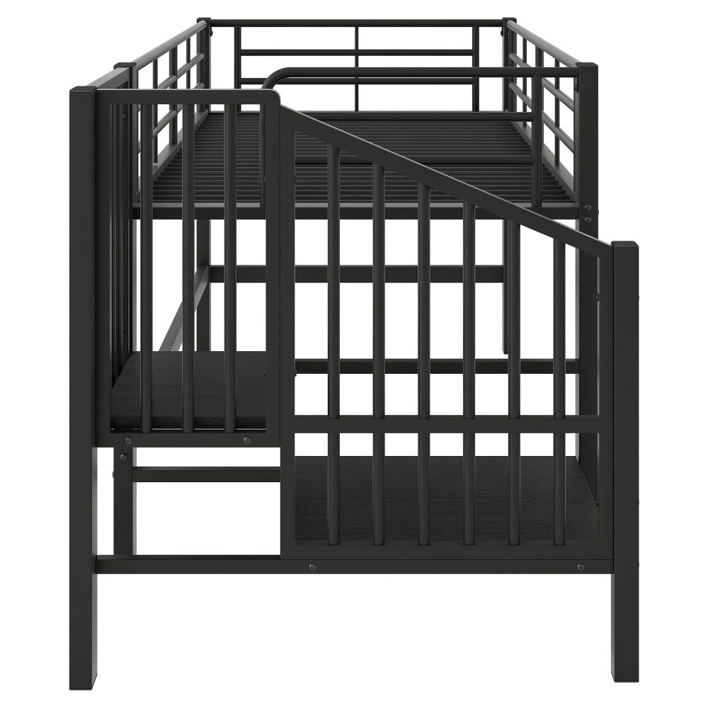 Elevated Storage Stair Bed, Black | Metal Contemporary Style, Assembled, No Electricity Required