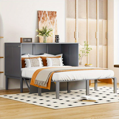 Opklapbed Metaal – Wandbed – Space-Saving Bed – Foldaway Bed – Opklapbed Met Kast – Stevig Metalen Frame – Inclusief Verticale Opbergkast (140x200 cm)