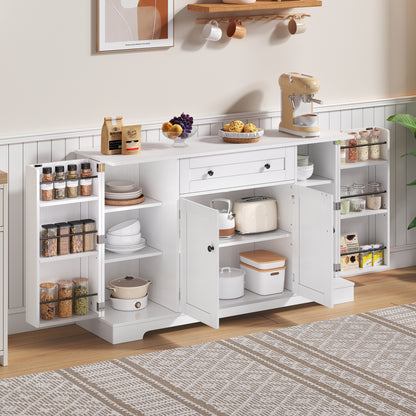 Buffetkast – Opbergkast – Dressoir – Keukenkast – Kast Met Lade – 138 Cm Breed – Kantelbeveiliging – Verstelbare Planken – Wit