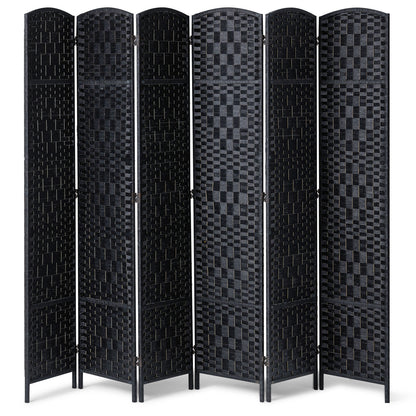 Kamerverdeler – Ruimteverdeler – Scheidingswand – Privacy Scherm – 6 Panelen – Paulownia Hout – Handgeweven Rattan – 360° Draaibaar – Zwart