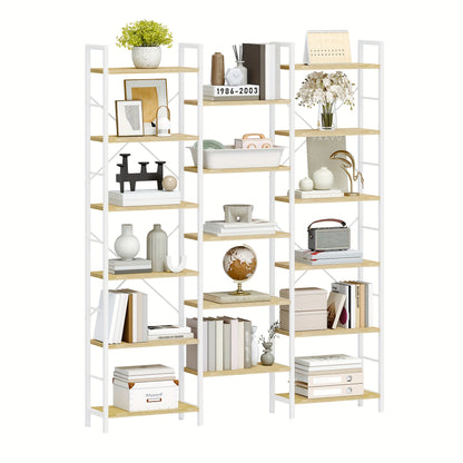 Boekenkast – Vakkenkast – Opbergkast – Boekplank – Wandkast – Vrijstaand – 17 Planken – Verstelbare Plankhoogte – Wit Eikenhout – Draagkracht 340 Kg – 24x152x186 cm