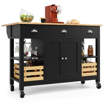 Keukeneiland – Keukenkast – Buffetkast – Keukenwagen – Serveerwagen – Uitklapbaar Werkblad – MDF Houtfineer Zwart 120x45x90 cm