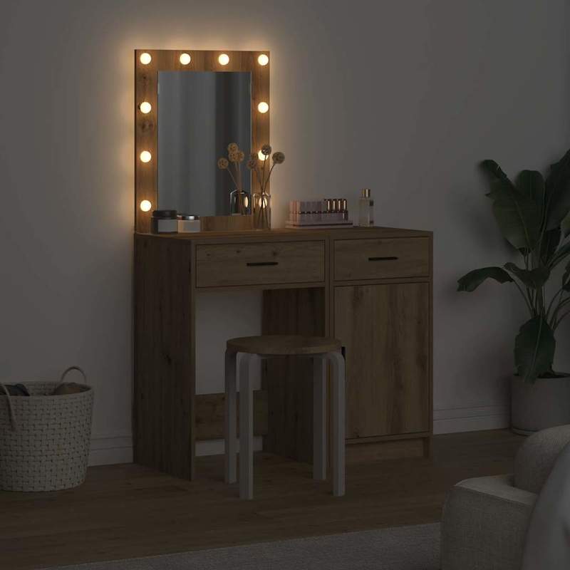Opbergkast – Opbergmeubel – Ladekast – Badkamerkast – Kaptafel – Bruin Eikenfineer – Compact 50x41x135 cm – Duurzaam Plaatmateriaal