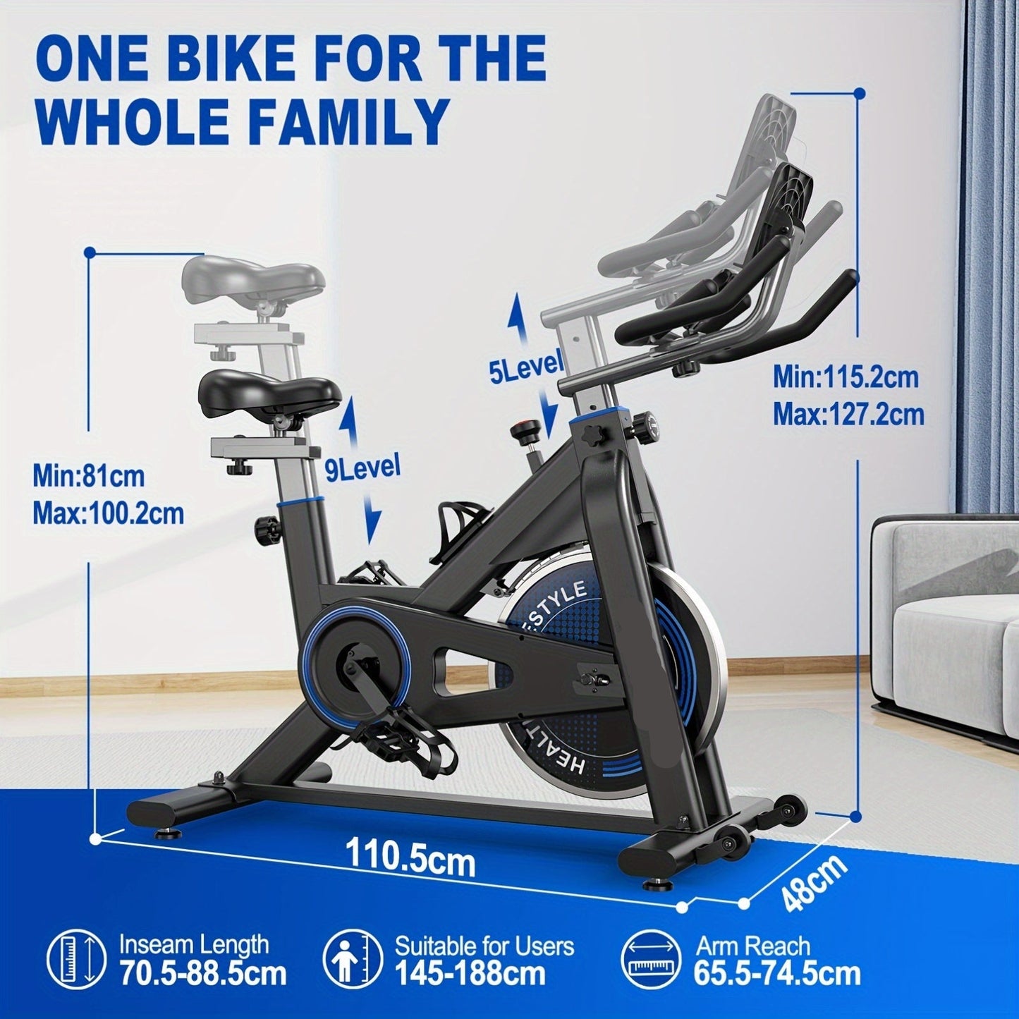 Fitnessfiets – Indoor Cycling Bike – Hometrainer – Trainingsfiets – Compact – 300 Watt Weerstand – Stabiel Frame - Grijs - QUORE