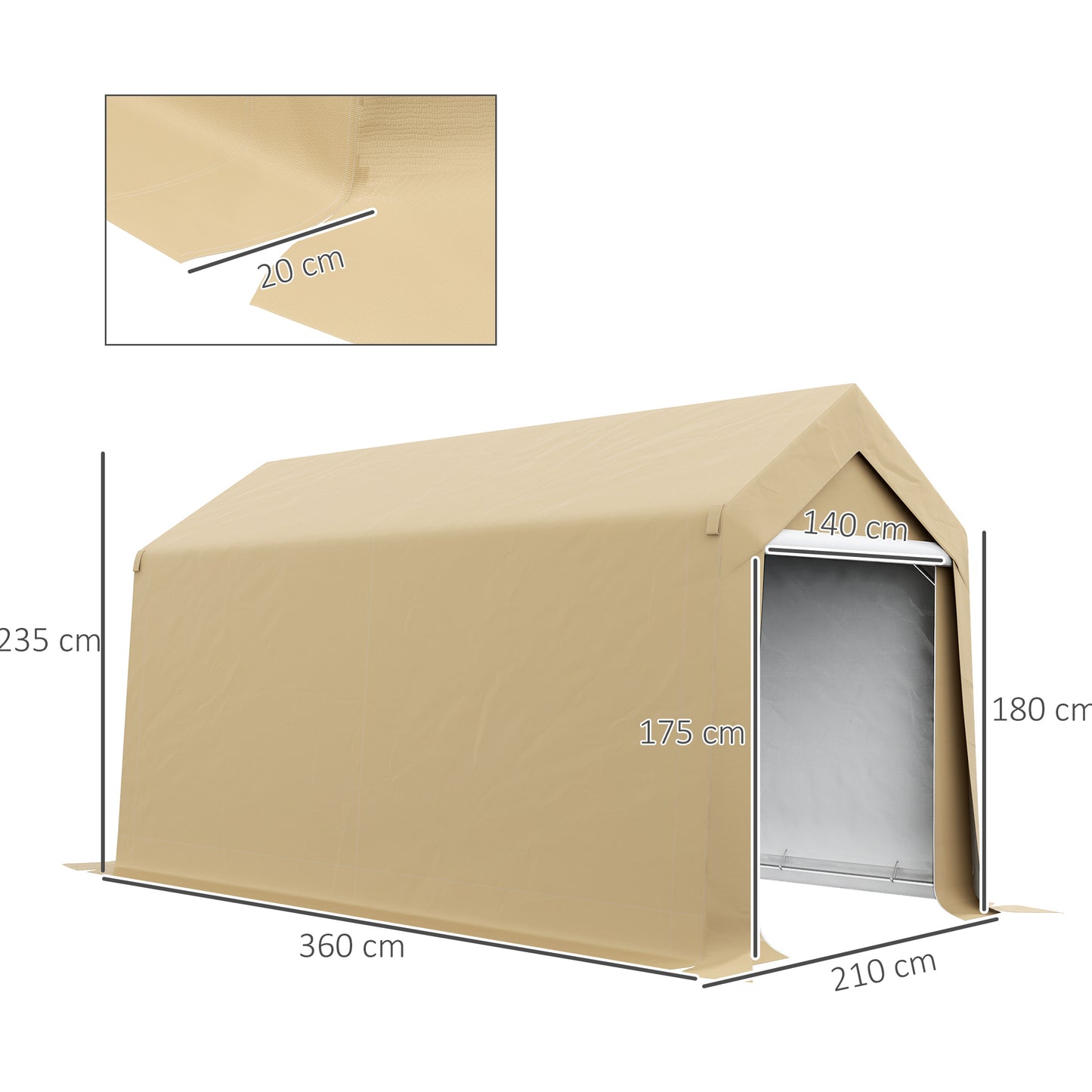 Tuinhuisje – Tuinschuur – Tuinberging – Fietsenstalling – Berging – UV-bestendig – Gegalvaniseerd Stalen Frame – Grote Ritsdeur – Beige – 7,6 m²