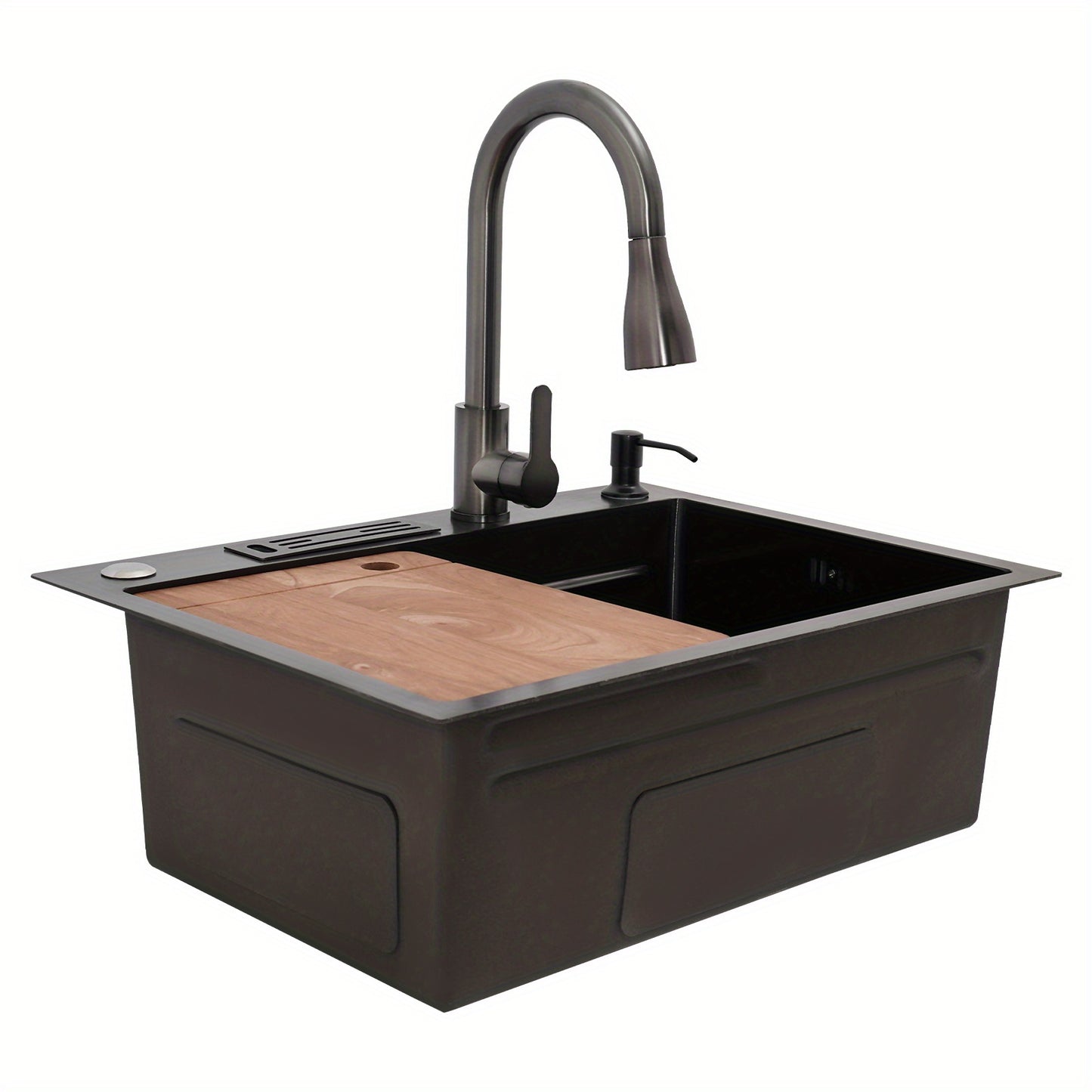 OUKANING Kitchen Sink with 360° Rotatable Pull-out Faucet, Stainless Steel Sink with Chopping Board & Soap Dispenser, Stainless Steel Sink Set, for Home/ Hotel/ Restaurant/ Bar