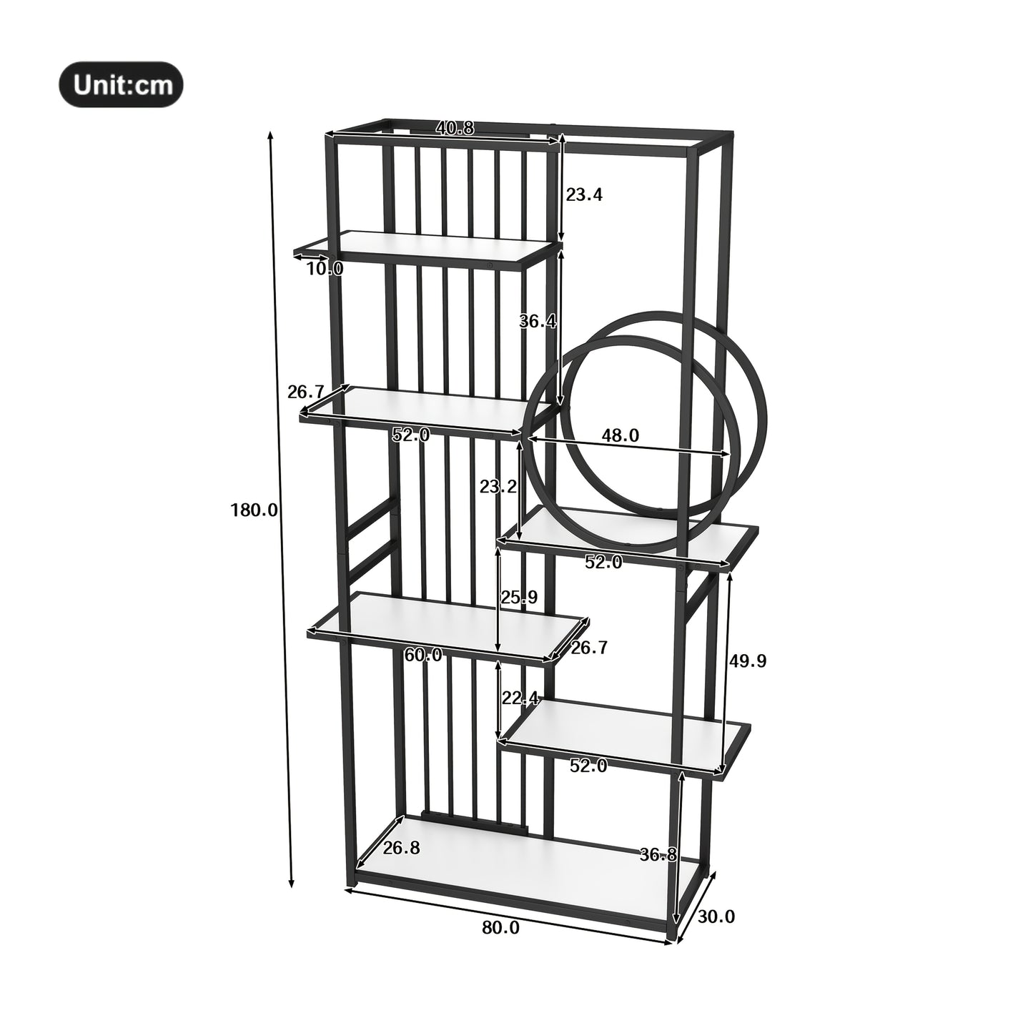 Modern Style Metal Rack, Solid Steel Tube, Geometric Structure, Multi-level Design, Round Decoration, Suitable for Interior Decoration, White + Black