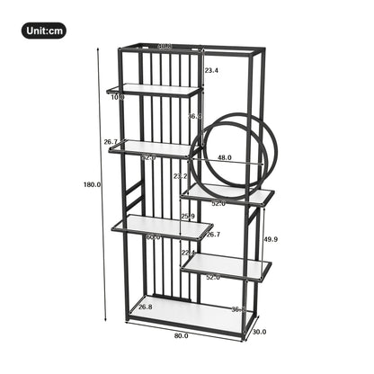 Modern Style Metal Rack, Solid Steel Tube, Geometric Structure, Multi-level Design, Round Decoration, Suitable for Interior Decoration, White + Black