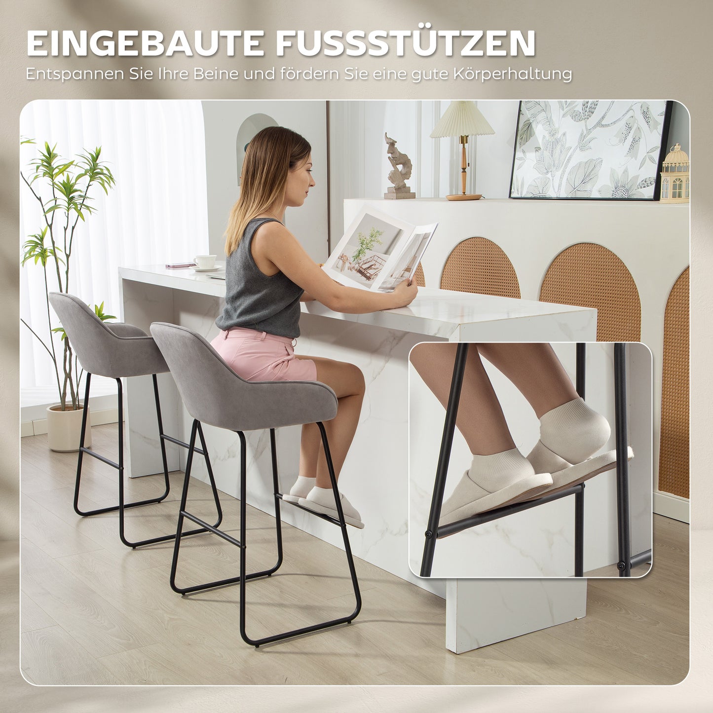 Barkrukken – Barstoelen – Krukken – Stoelen – Barstoelen Set – Grijze Stoffen Bekleding – Foamvulling Comfort – Stevig Metalen Frame