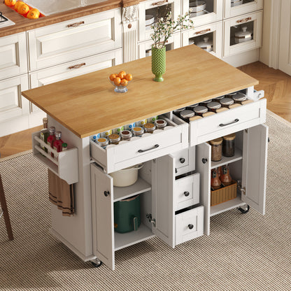 Multifunctional Kitchen Trolley with Foldable Worktop Extending to 120×65 cm | Features Five Drawers, Cupboards, Spice Rack, Towel Rail, Enclosed Storage, Metal Construction, Castors, Suitable for Kitchen Island in Kitchens,
