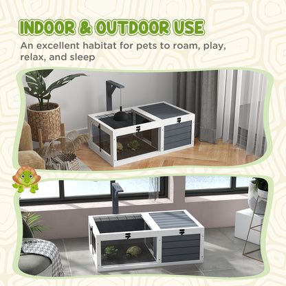 Schildpaddenshuisje – Dierenhok – Reptielenverblijf – Terrarium – Schildpaddenverblijf – Dubbele Leefruimte – Duurzaam Grijs Hout 81x48x31,5 cm