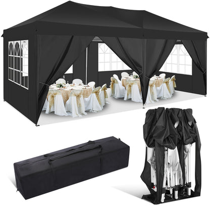 Partytent – Tuinpaviljoen – Paviljoen – Stretchtent – Vouwtent – 3x6 m – Waterdicht Met 6 Zijwanden – UV Bescherming – Stevig Opvouwbaar Frame - Zwart