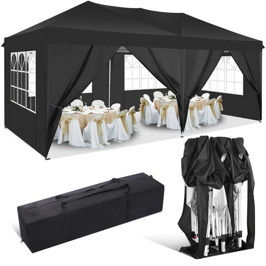 Partytent – Tuinpaviljoen – Paviljoen – Stretchtent – Vouwtent – 3x6 m – Waterdicht Met 6 Zijwanden – UV Bescherming – Stevig Opvouwbaar Frame - Zwart