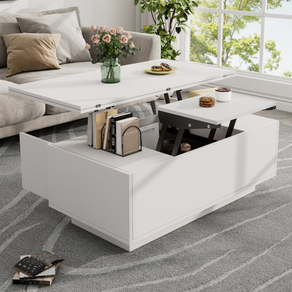Salontafel – Koffietafel – Bijzettafel – Woonkamertafel – Tafel – Verstelbare Hoogte – Verborgen Opbergruimte – Metaal Frame – Max 50 kg Draagvermogen