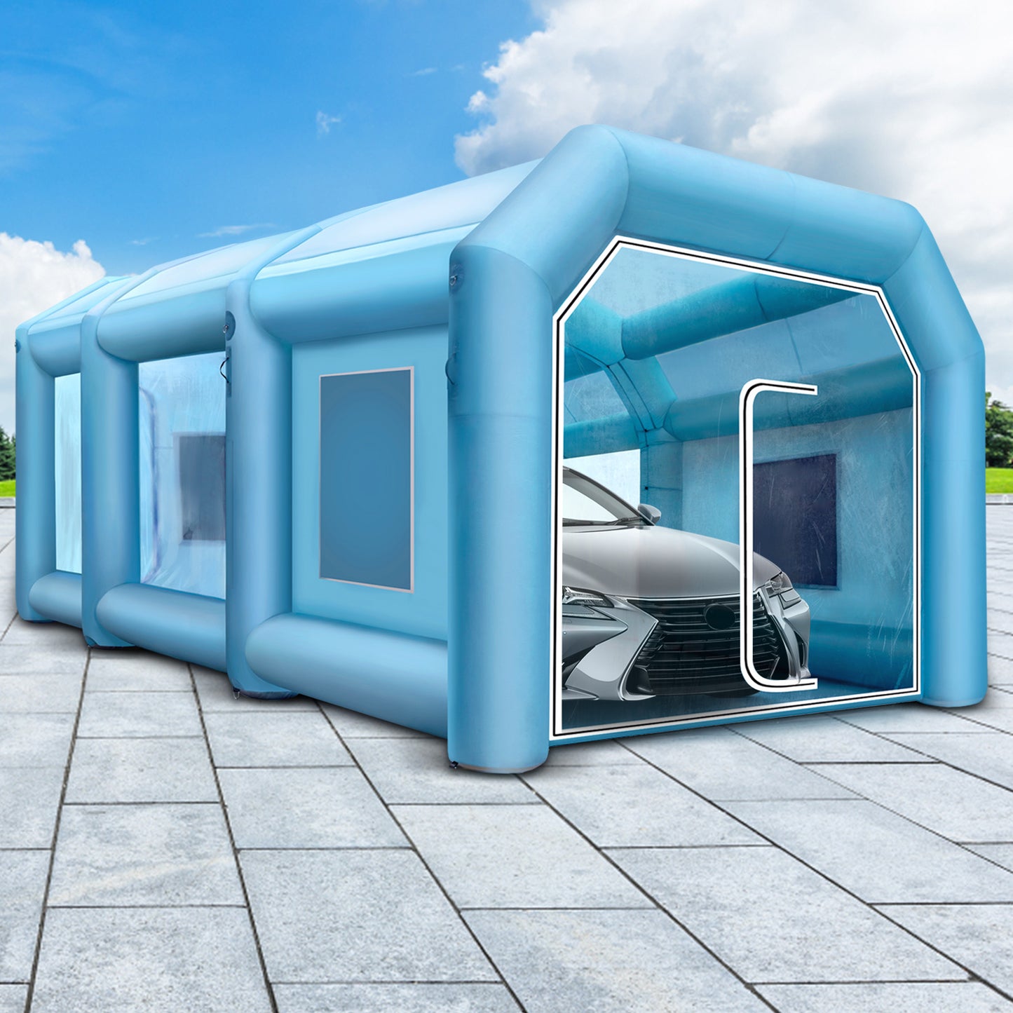 Opblaasbare Spuitcabine – Mobiele Verfcabine – Schildertent – Spuitcabine Auto – Verfspuit Tent – Groot Werkruimte 6x3,5x2,5m – Stevig 210D Oxford Stof Met Ventilatiesysteem