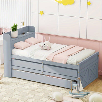 Bedframe – Eenpersoonsbed – Slaapbank – Opbergbed – Studentenbed – Compact Formaat 90x190 cm – Uittrekbare Lade & Ingebouwd Nachtkastje – Modern Kunststof Zonder Hout