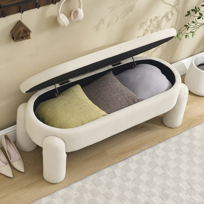 Opbergbank – Zitbank – Opbergbox – Halbank – Poef – Ruime opbergruimte – Hoogwaardig chenille stof – Massief houten frame – Anti-slip – Beige