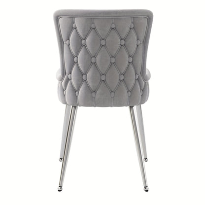 Velvet Dining Chair, Set Of 2, Luxury Living Room Bedroom Lounge Chair with Four Silvery Metal Supporting Legs, Gray