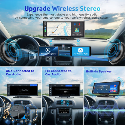 Dashcam – Auto Camera – Multimediasysteem – Recorder – Achteruitrijcamera – 10,26 Inch IPS Touchscreen – 4K Voorcamera & 1080p Achtercamera – Draadloze CarPlay & Android Auto – 64GB Geheugenkaart