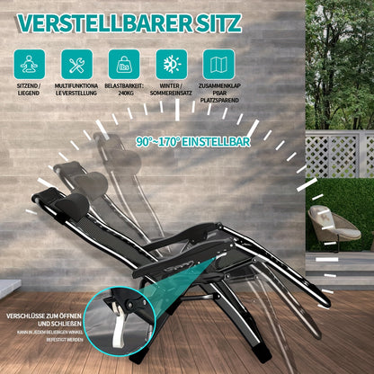 Ligbed – Zonnebed – Ligstoel – Relaxstoel – Tuinstoel – Opvouwbaar – Verstelbare Rugleuning – Stevig Carbonstaal Frame – Max. Draagvermogen 240 kg