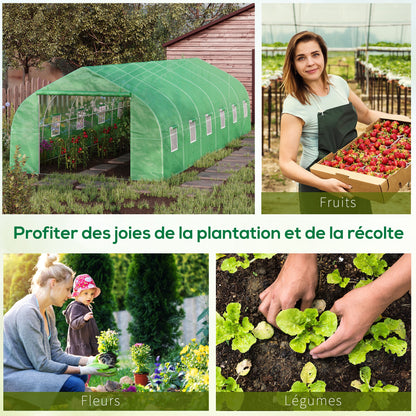 Outsunny Garden Greenhouse Tunnel 24 Large Size 8 x 3 x 2 m with PE Tarpaulin, 24mm Galvanized Steel Frame, Roll-up Door and 12 Green Windows