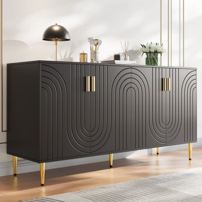 Dressoir – Sideboard – Buffetkast – Tv-Meubel – Opbergkast – Zwart Met Gouden Details – 152x40x75 CM – Tip-Over Beveiliging