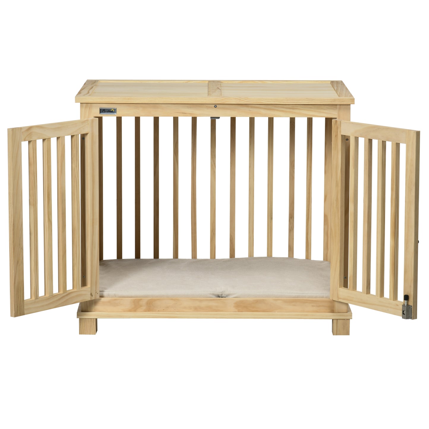 Hondenbench – Hondenkooi – Hondenhok – Dierenkooi – Hondenmand – Natuurlijk Hout – Inclusief Wasbaar Kussen – 82,5x57x72 cm