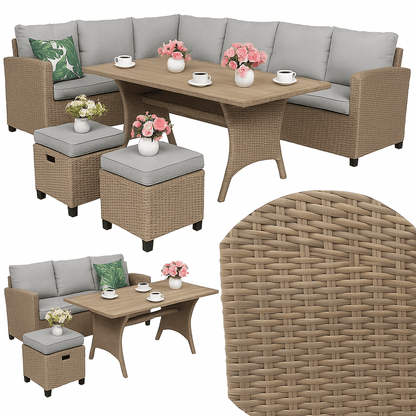 Loungeset Tuinset Hoekbank Terrasmeubilair Buitenbank Loungestoel – Weerbestendig PE Technorattan – Verstelbare Modulair Ontwerp Met Wasbare Kussens