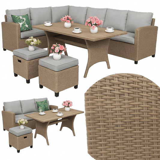 Loungeset Tuinset Hoekbank Terrasmeubilair Buitenbank Loungestoel – Weerbestendig PE Technorattan – Verstelbare Modulair Ontwerp Met Wasbare Kussens