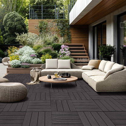 Terrastegels – Vloertegels – Balkontegels – Terrasplanken – Kunststof Tegels – Set 54 stuks 29,5x29,5 cm – Waterbestendig & Anti-slip – Houtlook Donkerbruin