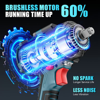 Yanhama 21V Brushless Electric Impact Wrench Set, Including Dual Lithium Batteries, Charger, Various Sockets And Tool Kit, Suitable For Various Scenarios Such As Auto Repair And Home Decoration, With Precise Torque And Effici