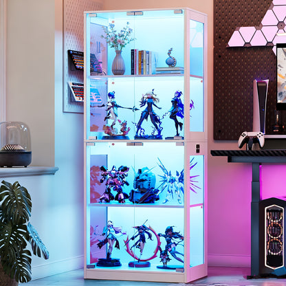 Four-layer Glass Display Case | Each Layer Can Bear 25 Kg, Modern Multi-purpose Dustproof Display Case, Suitable For Living Rooms, Studies, Bedrooms, Etc., White