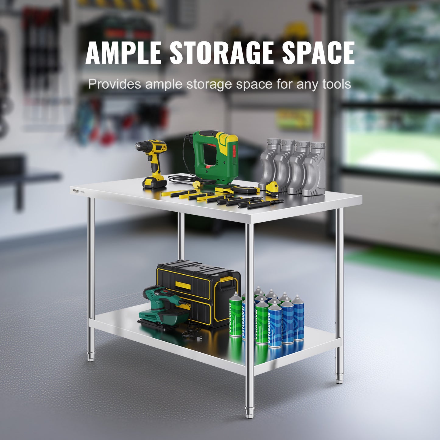 RVS Werktafel – Roestvrijstalen Werkbank – Keukentafel – Werkbank Met Planken – Met Verstelbare Legplaat – 122x86x76 cm – 0,8 mm Dikte – 3-niveau Verstelbaar