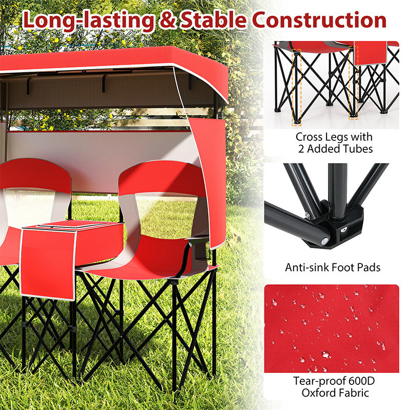 Dubbele Strandstoel – Tweezits Strandstoel – Strandstoelen Duo – Campingstoel Voor Twee – XL Strandstoel Met Verstelbare Zonneluifel – UPF 50+ Zonbescherming – Stevig Frame Tot 150 kg