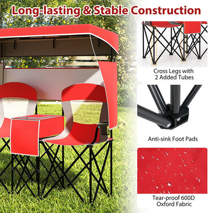 Dubbele Strandstoel – Tweezits Strandstoel – Strandstoelen Duo – Campingstoel Voor Twee – XL Strandstoel Met Verstelbare Zonneluifel – UPF 50+ Zonbescherming – Stevig Frame Tot 150 kg