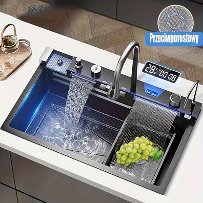 Keukenspoelbak – Spoelbak – Gootsteen – Wasbak – Spoelbakken – RVS Roestvrij Staal – Digitale Waterdisplay – Watervalkraan Met Uittrekbare Sproeikop