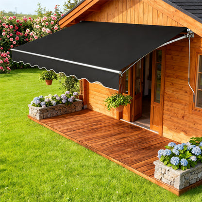 Retractable Aluminum Awning with Hand Crank - Heavy-Duty Manual Shade Canopy, Adjustable Widths (98.4”/118.1”/141.7”) & Lengths (200-300cm), Dark Gray Outdoor Awning for Balcony, Patio, Terrace - Easy Install, Durable M