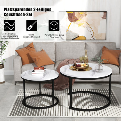 Bijzettafel – Salontafel – Zijkastje – Banktafel – Tafeltje – Set van 2 Ronde Tafels – Nestbaar – MDF/Hout Hoogwaardige Materialen