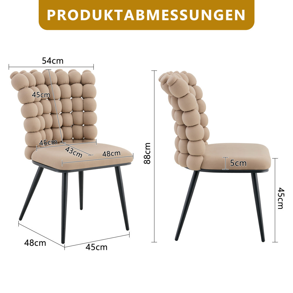 Eetkamerstoel – Stoel – Kuipstoel – Meubel – Woonkamerstoel – Set Van 2 – Licht Camel Fluweel – Zwarte Metalen Poten