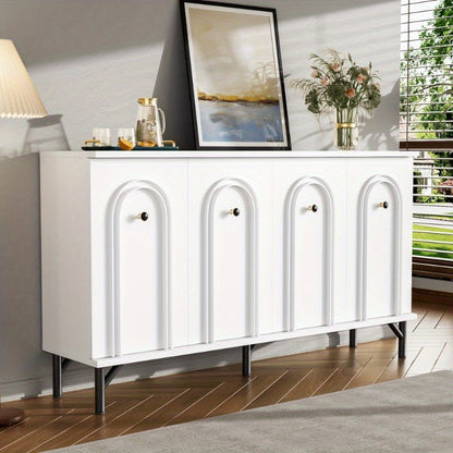 Wandkast – Sideboard – Dressoir – Opbergkast – Kast Met Deuren – 140 cm Breed – Metalen Frame & 3D Boogvormig Front