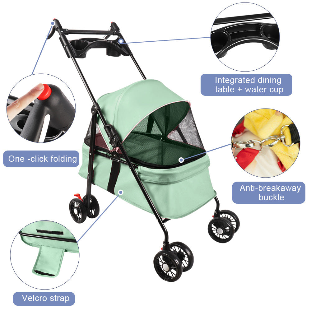 Foldable Dog Stroller for Pets, Up to 15 Kg, Dog Trolley with Drink Holder, Travel Pet Stroller, Jogger Buggy for Small Dogs And Cats 50X70X95Cm (Green)
