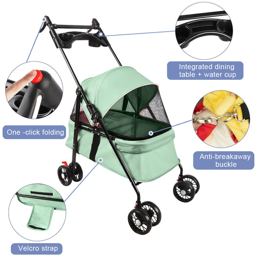 Foldable Dog Stroller for Pets, Up to 15 Kg, Dog Trolley with Drink Holder, Travel Pet Stroller, Jogger Buggy for Small Dogs And Cats 50X70X95Cm (Green)