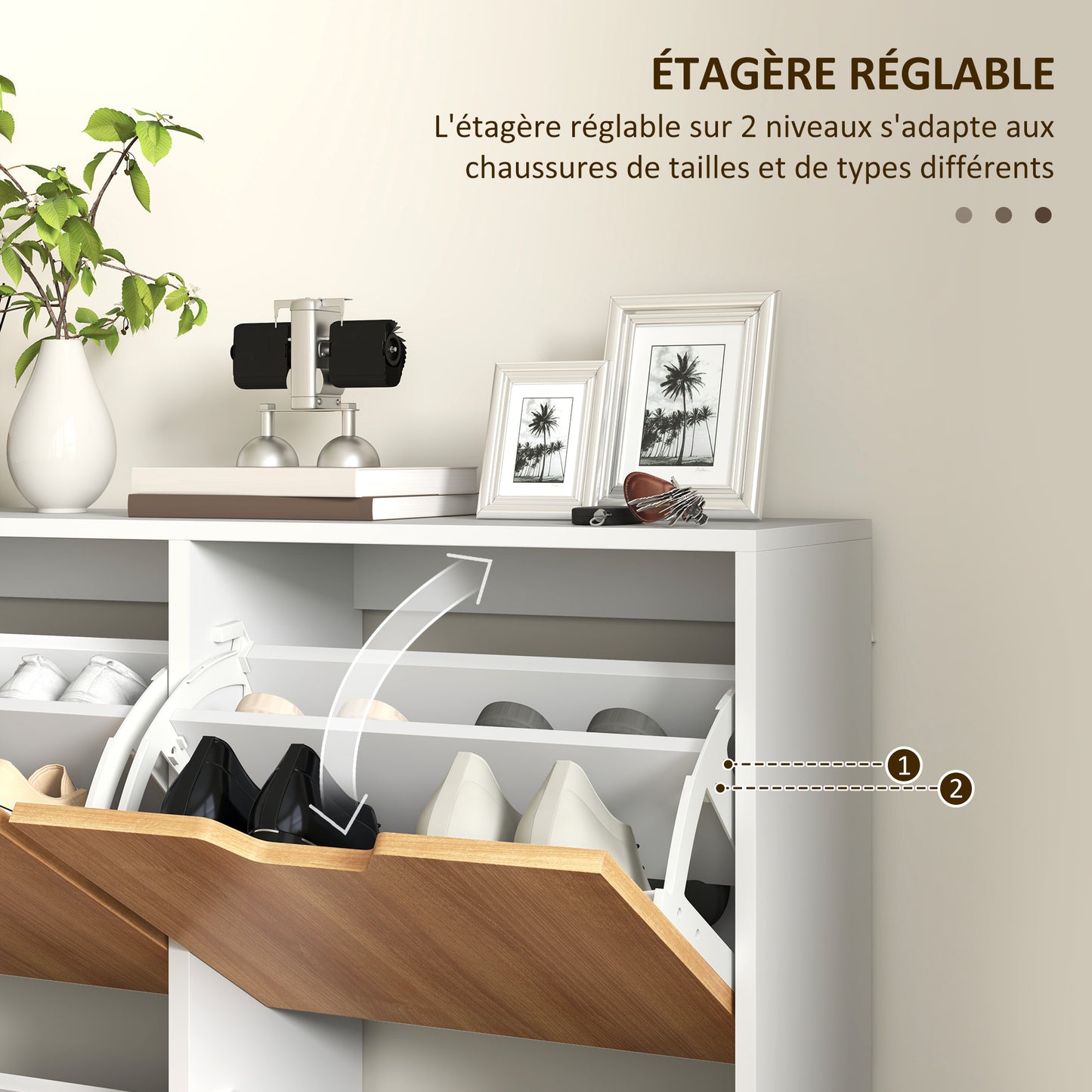 Schoenenkast – Schoenenrek – Schoenenopberger – Schoenenbank – 4 Deuren – 16 Paar Ruimte – Spaanplaat Met Houten Poten – Smal En Hoog Design