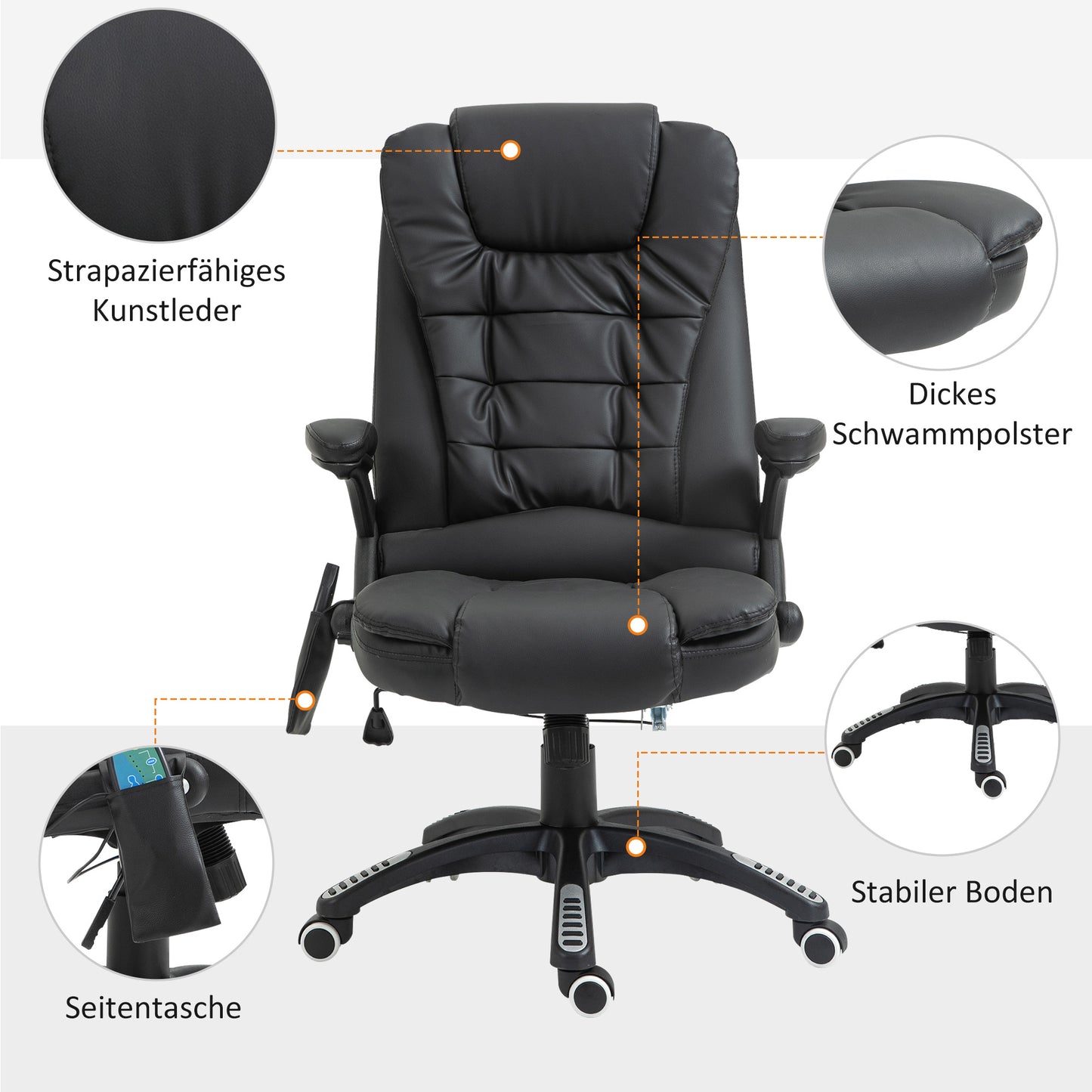 Massage Bureaustoel – Massage Stoel – Bureaustoel Met Massage – Gaming Stoel – Draaibare Bureaustoel – Zwart – 6-Punts Trilmassage – Verwarmingsfunctie
