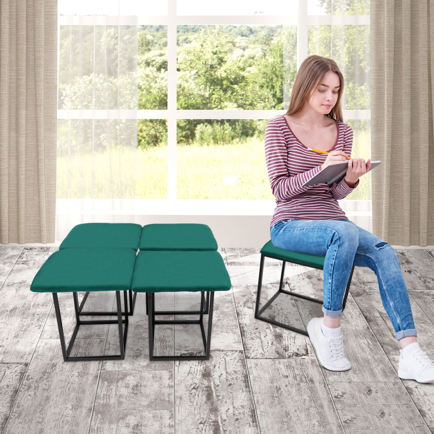 Ottoman – Poef – Voetenbank – Opbergkist – Zitbankje – 5-in-1 Multifunctioneel – Compact 18x48 cm – Comfortabele Memory Foam – Groen