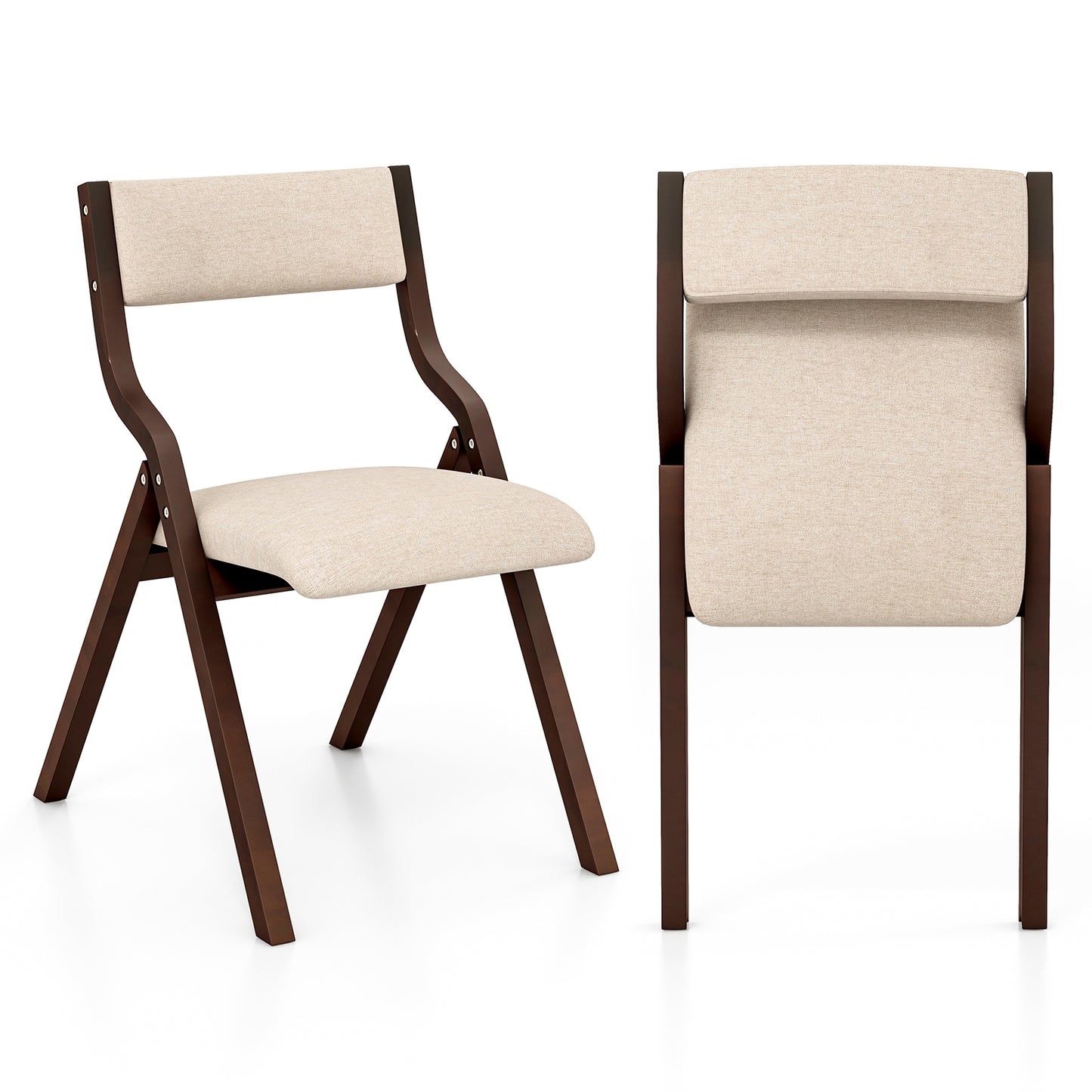 Klapstoel – Vouwstoel – Eetkamerstoel – Opklapbare Stoel – Bijzetstoel – Stevig Houten Frame – Comfortabel Linnen Zitting – Set Van 2