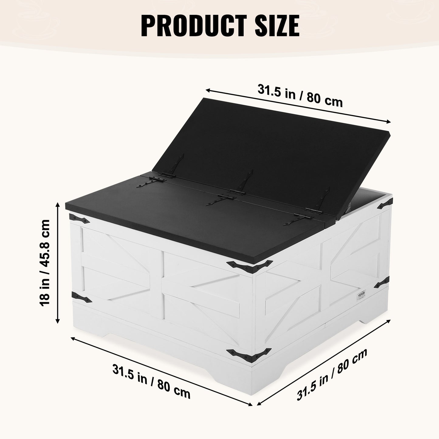 Salontafel – Woonkamertafel – Bijzettafel – Koffietafel – Tafel – Vierkant – Met Opbergruimte – Hout – Kantelbaar Tafelblad – 80x80 cm – Zwart-Wit