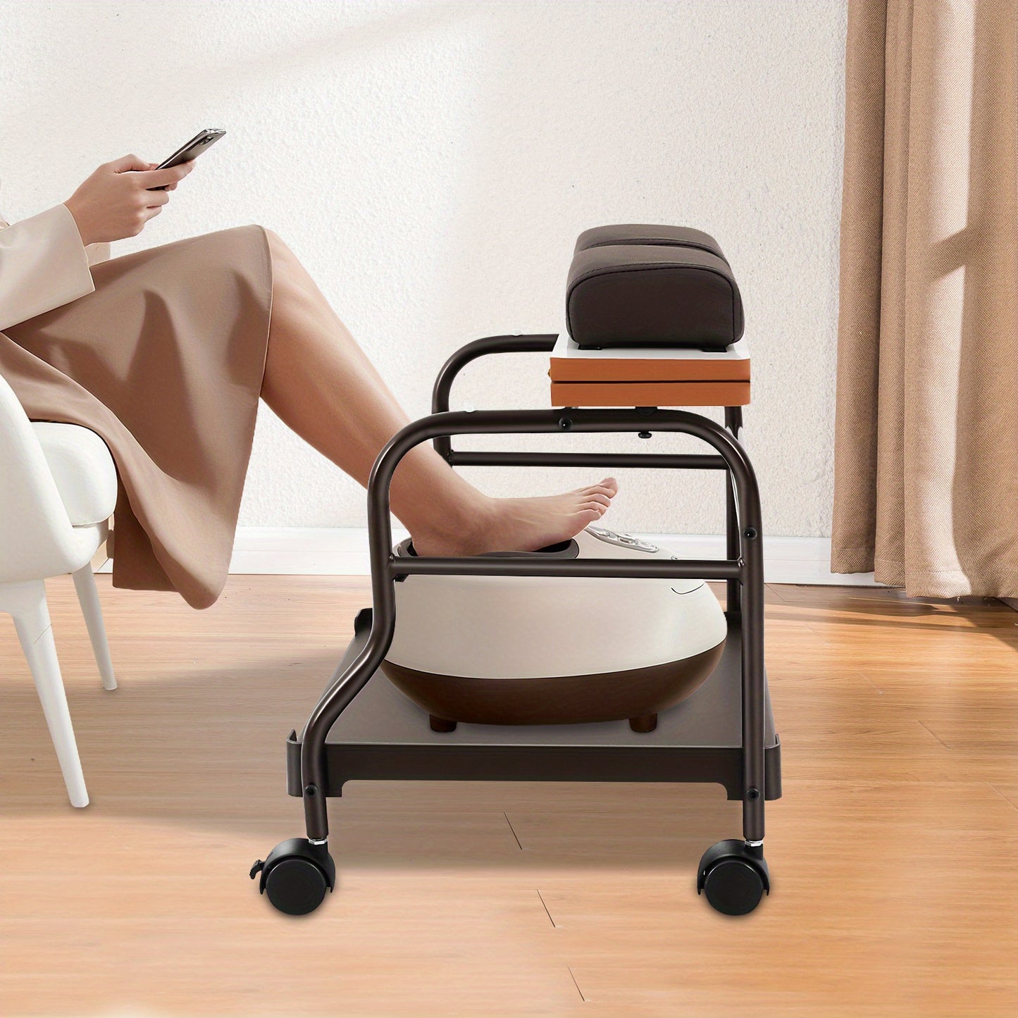 Mobile Foot Care Cart Featuring Swivel Wheels, Capable of Supporting Up to 18.01 KG, Ideal for Hair Salons, Clinics, Or Home Bathrooms.