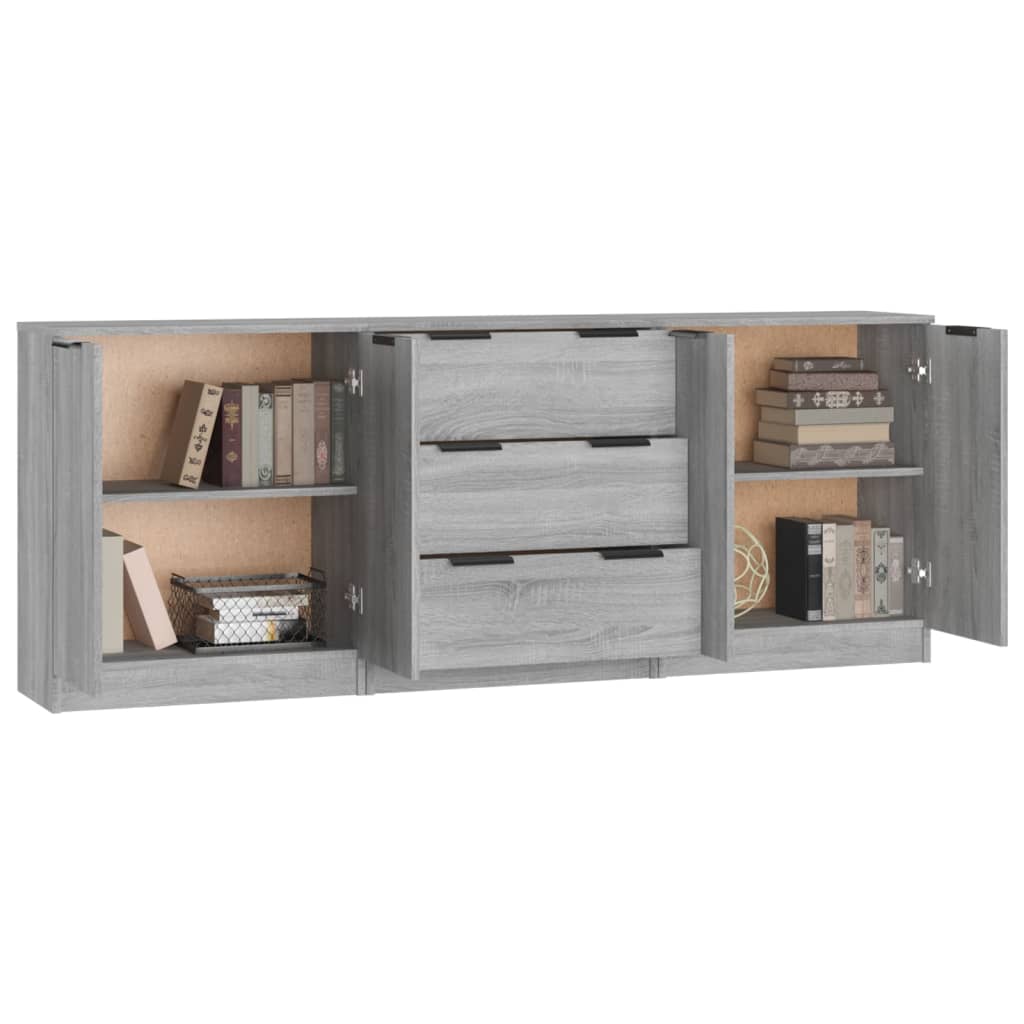 Opbergkast – Wandkast – Dressoir – Kast – Bijzetkast – Grijs Sonoma – 3 Niveaus – Duurzaam Hout & Spaanplaat
