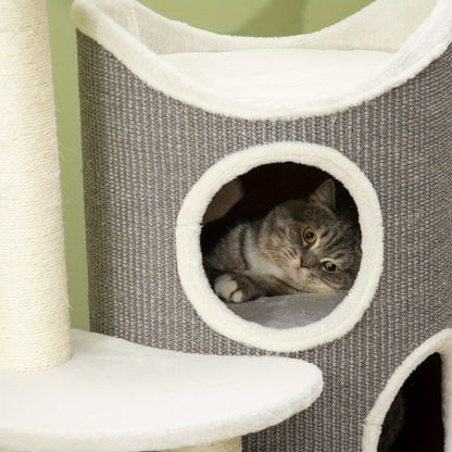 Kattenklimpaal – Kattenboom – Krabpaal – Krabmeubel – Kattenhuis – 109 cm Hoog – Sisal Krabpalen – Wit Grijs Multiplex